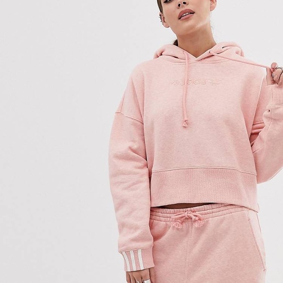 NWT ADIDAS ORIGINALS WOMENS COEEZE CROPPED HOODIE PINK DU2353 - Picture 5 of 9